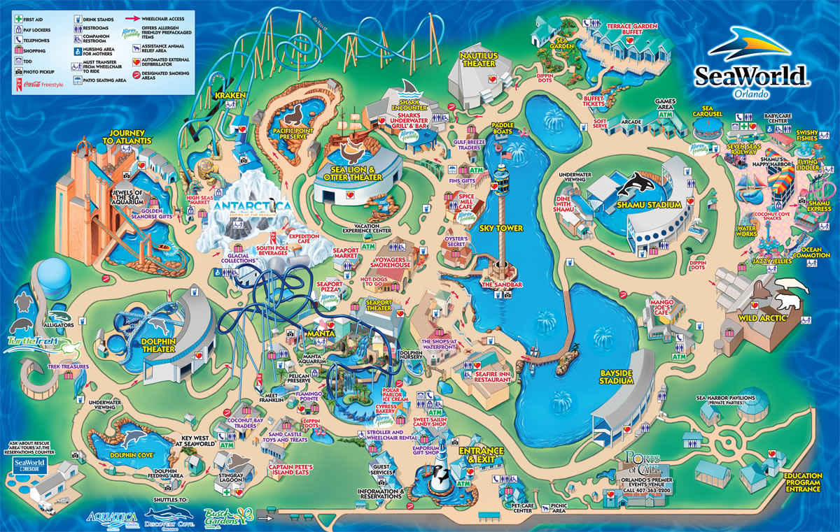 SeaWorld Park information and guide map for SeaWorld Orlando